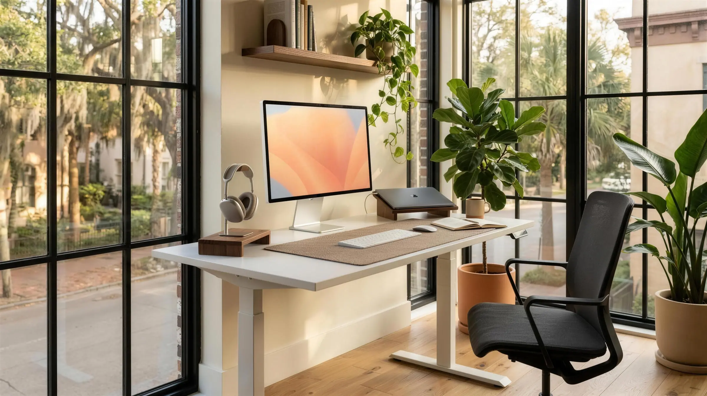 Concept rendering of a desk at the window line, Maai® Savannah studio