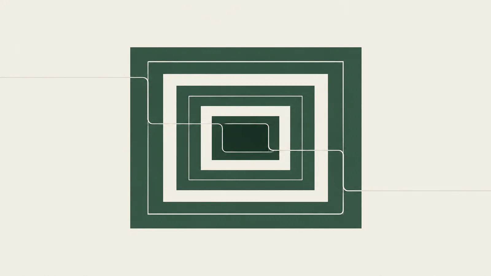 Six nested rectangular frames, each containing the last, with a single thin loop threading through all six.