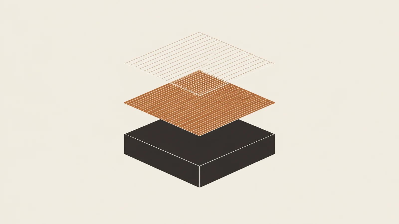 Three stacked horizontal planes of increasing density, the lowest plane sealed on all sides.