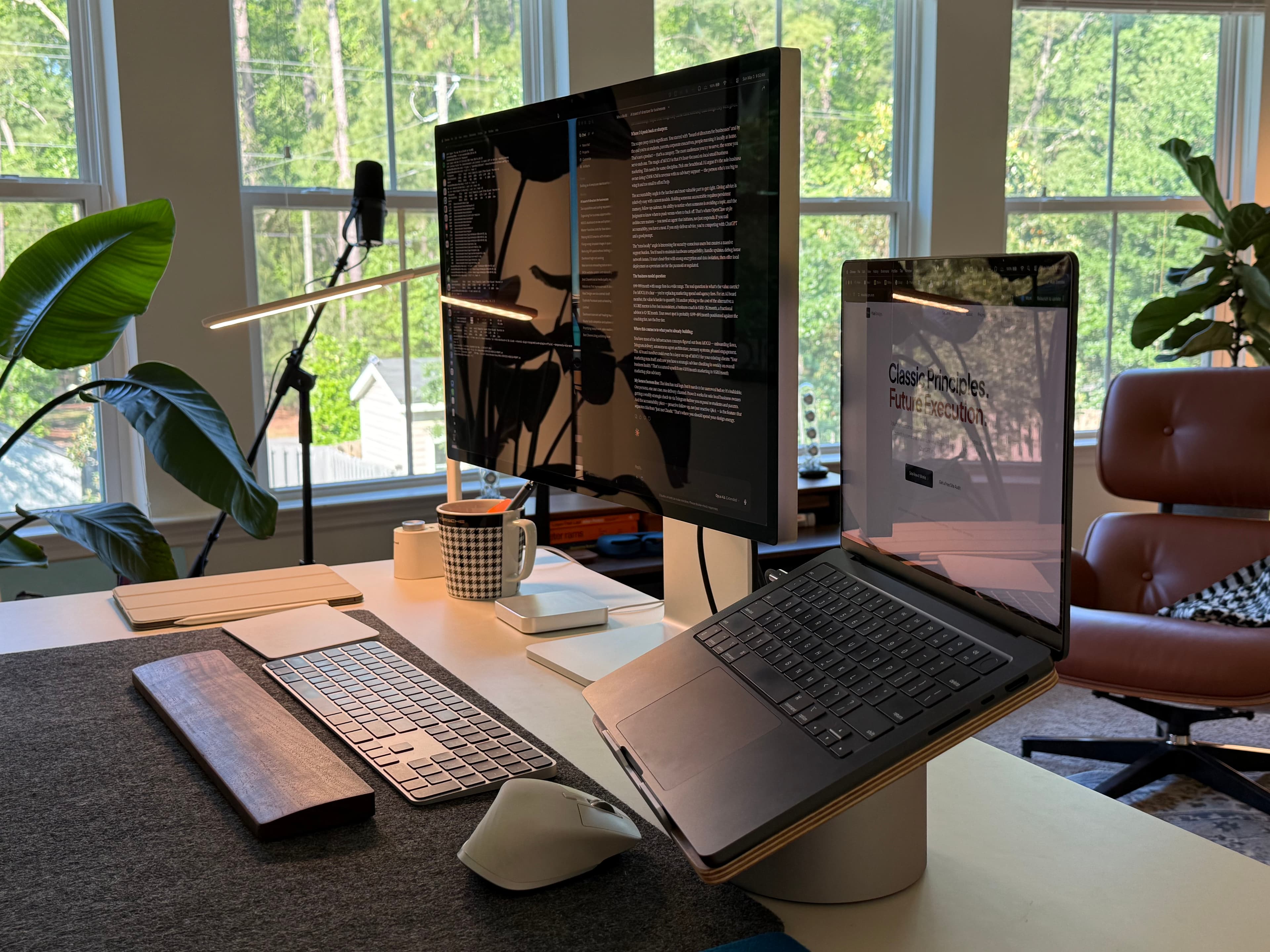 Connor O'Hearn's home studio — dual monitor workstation with Mac Mini cluster and development environment